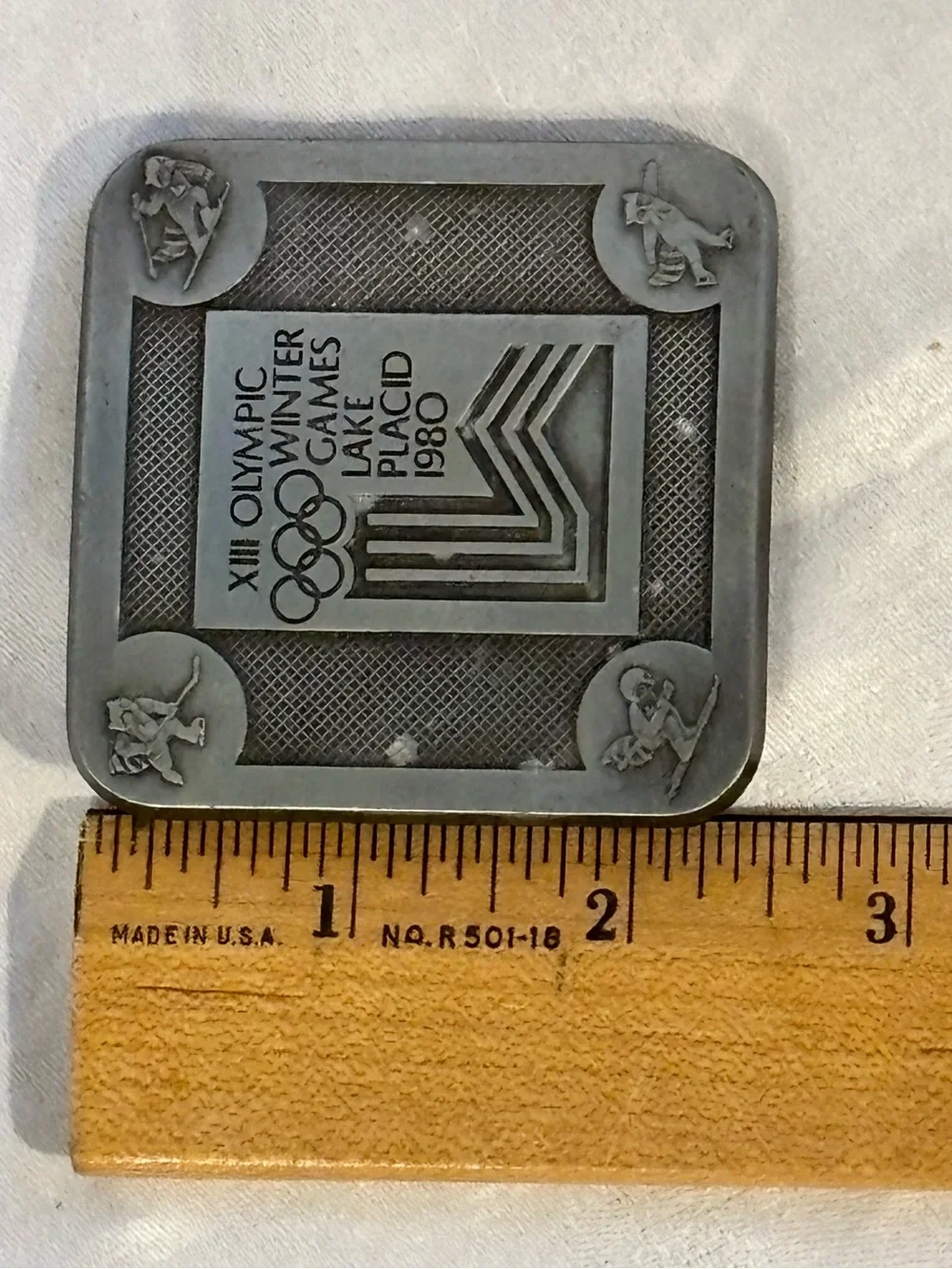 Vintage 1980 Lake Placid Winter Olympics Belt Buckle NIP True Distance Inc
